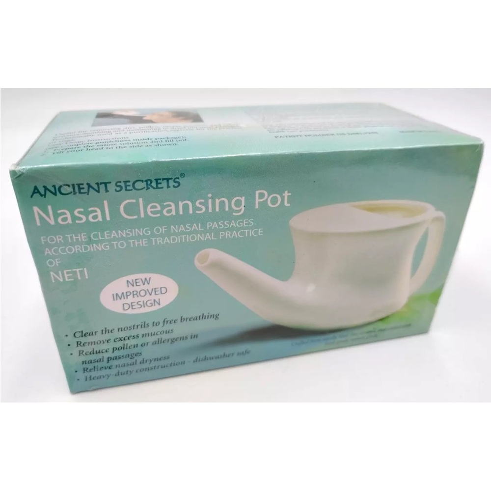 Ancient secrets Nasal Cleansing Neti Pot reduce allergens relieve dryness white